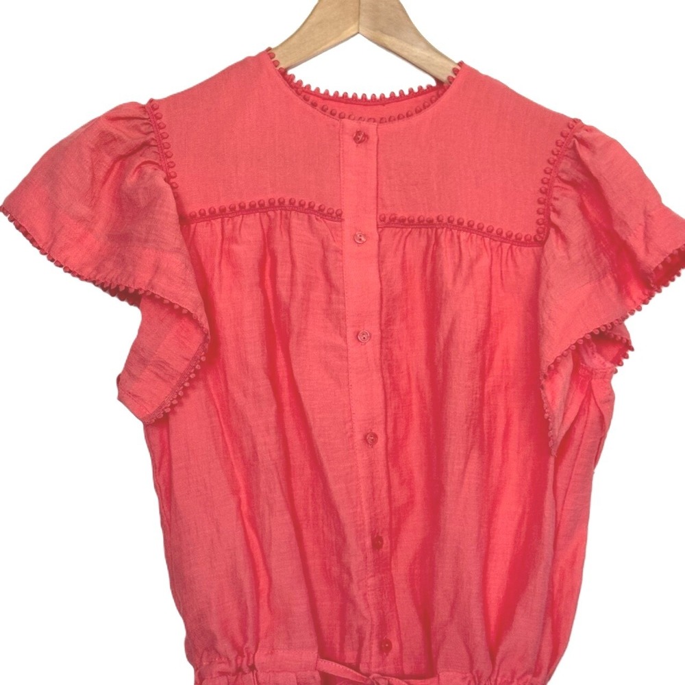 Sabina Musayev Mini Dress Women Medium Pom Pom Trim Ruffle Hem Coral Pink - Picture 7 of 13